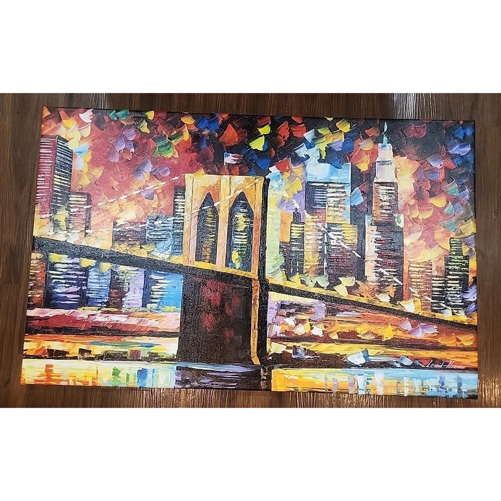 Leonid Afremov Brooklyn Bridge 38"x24"  Signed Back & Front By‎ Leonid Afremov